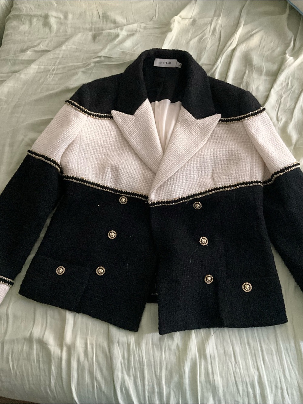 Black & White Double-Breasted Wool Blend Jacket